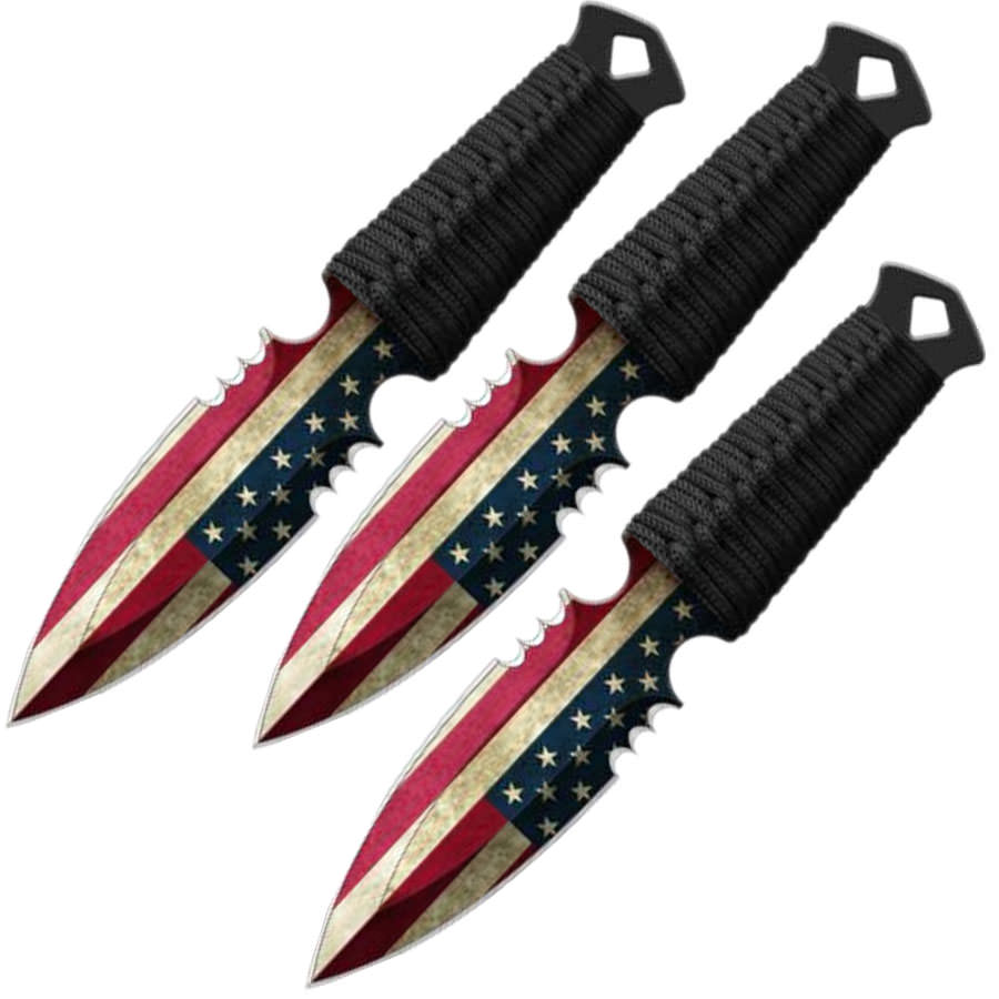 7.5" Tactical USA Flag American 3 Piece Throwing Knife Set - TOPHATTER'S ARMORY DEALS Collectible Weapons - Tophatter Daily Deals