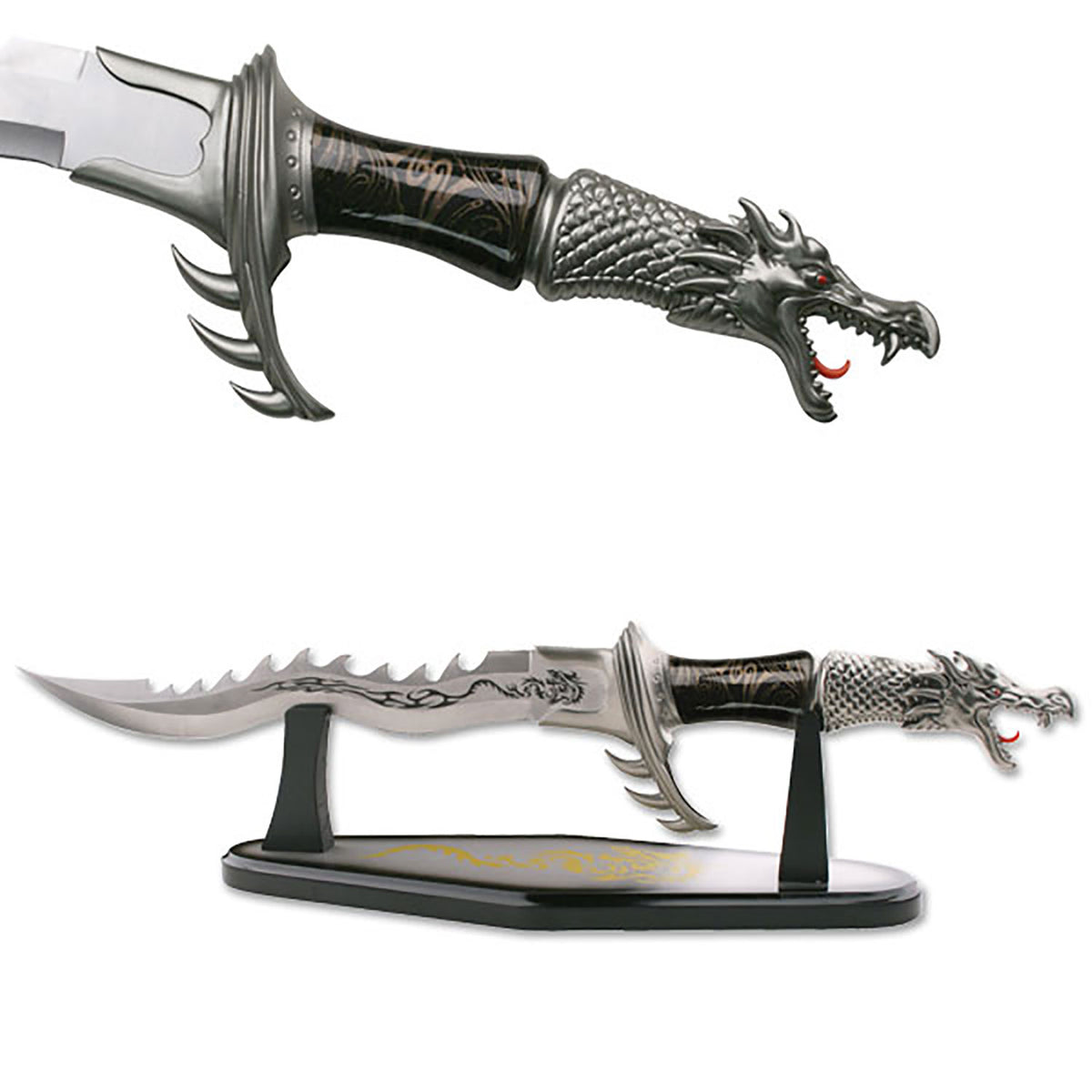Fantasy Kris Dragon Dagger Knife with Display Stand - Tophatter's Guns'N'Weapons Store - FREE SHIPPING Collectible Weapons - Tophatter Daily Deals