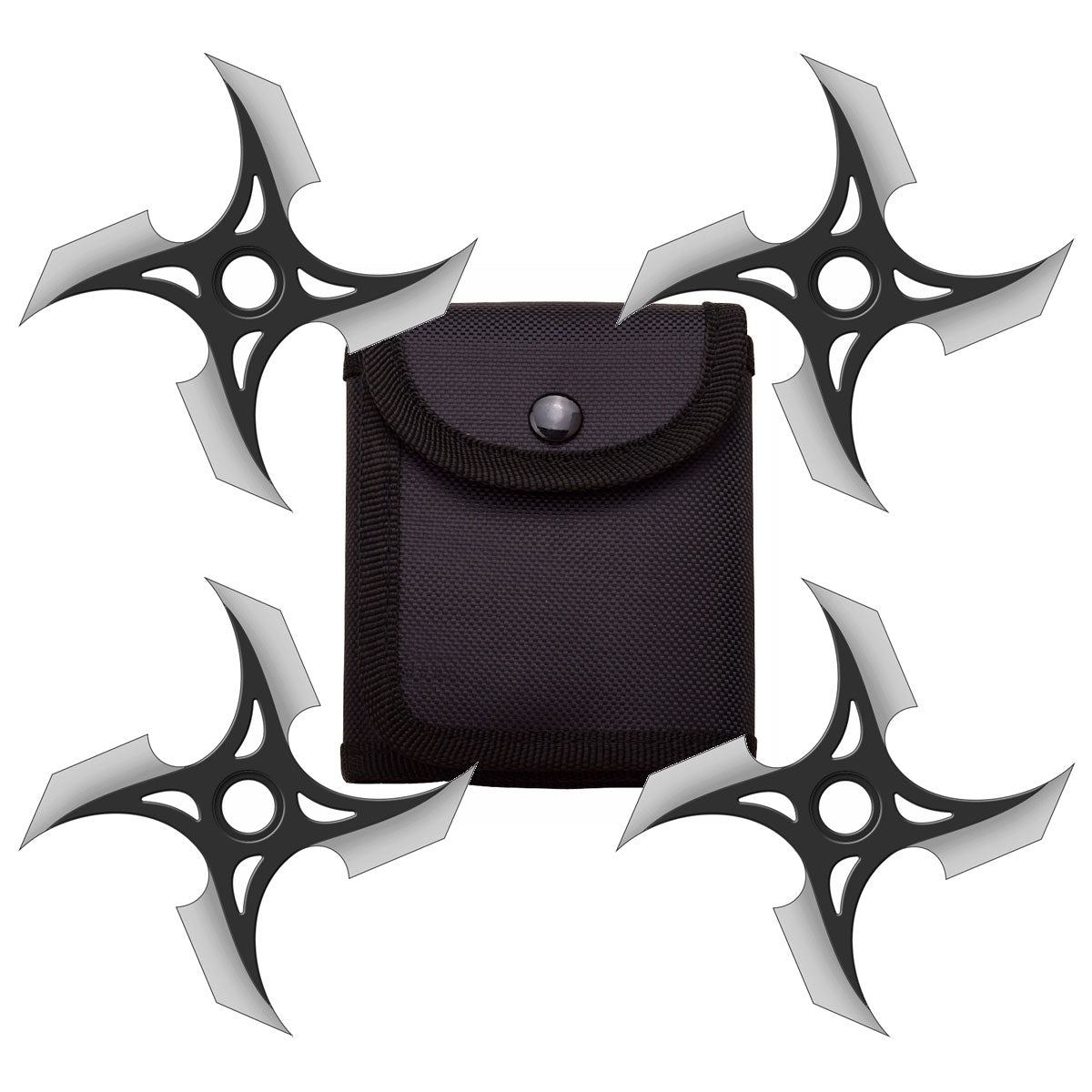 4 Pc Set Black and Satin Finish Four Point Throwing Ninja Stars Shuriken - TOPHATTER'S ARMORY DEALS Collectible Weapons - Tophatter Daily Deals
