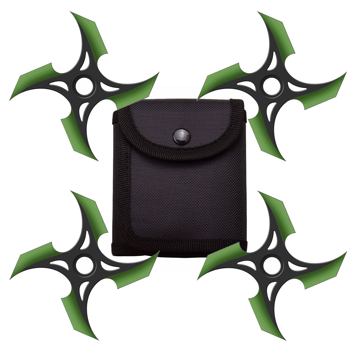 4 Pc Set Black and Green Finish Four Point Throwing Ninja Stars Shuriken - TOPHATTER'S ARMORY DEALS Collectible Weapons - Tophatter Daily Deals