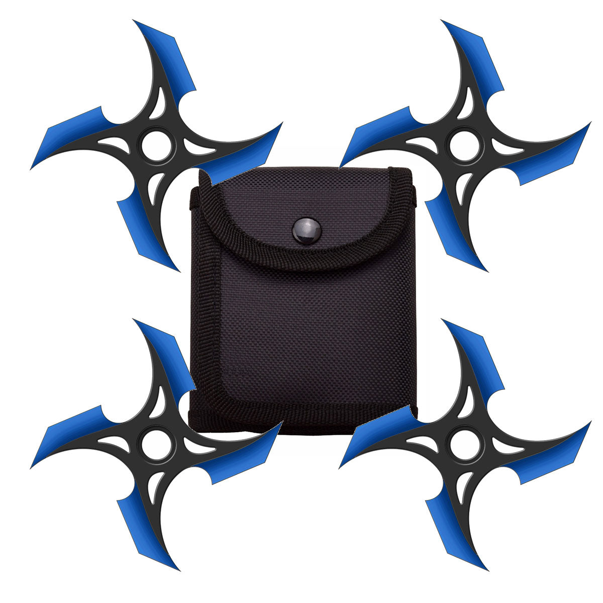 4 Pc Set Black and Blue Finish Four Point Throwing Ninja Stars Shuriken - TOPHATTER'S ARMORY DEALS Collectible Weapons - Tophatter Daily Deals