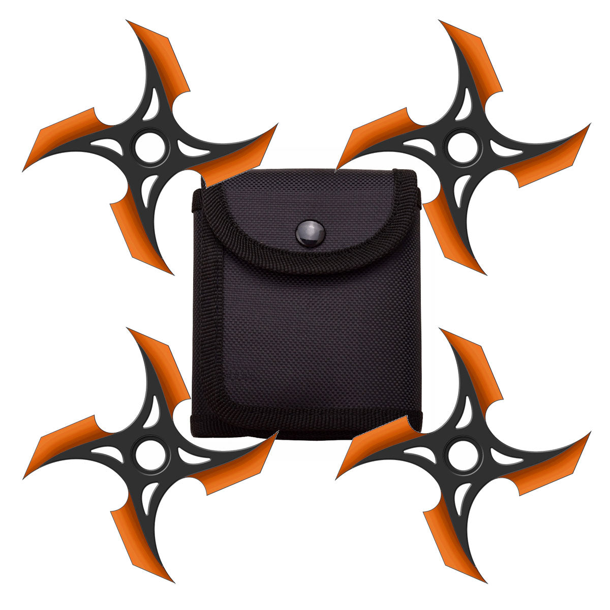 4 Pc Set Black and Orange Finish Four Point Throwing Ninja Stars Shuriken - Tophatter's Inc. Weapons Store Online Collectible Weapons - Tophatter Daily Deals