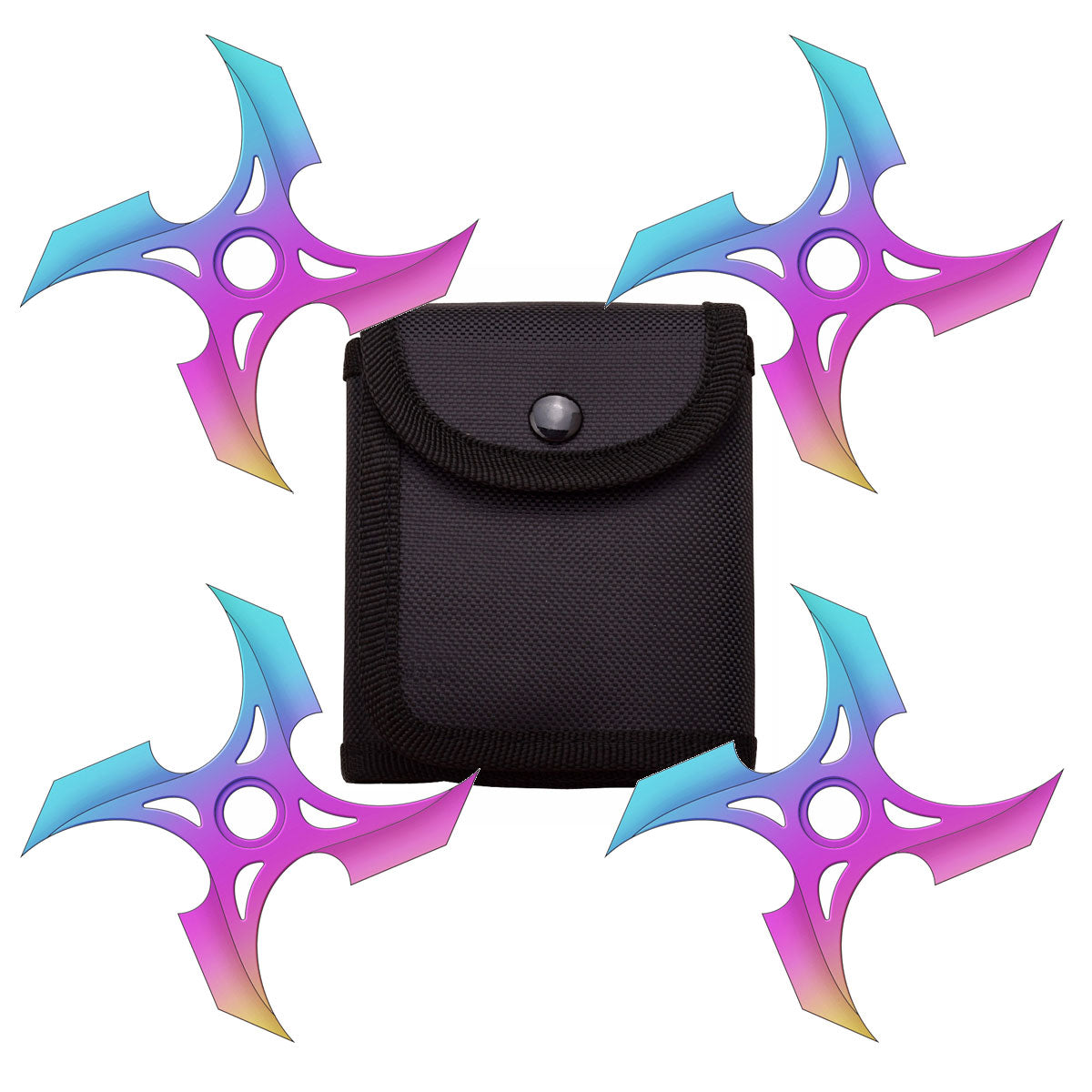 4 Pc Set Rainbow Finish Four Point Throwing Ninja Stars Shuriken - Tophatter's Guns'N'Weapons Store Collectible Weapons - Tophatter Daily Deals