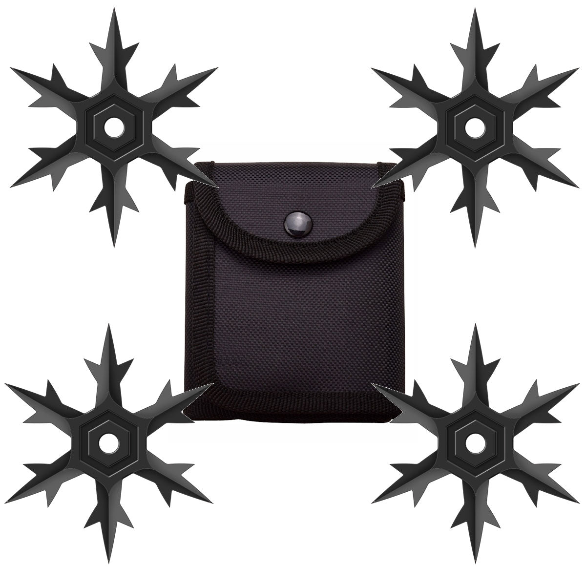 4 Pc Set Black Finish Six Point Throwing Ninja Stars Snowflake Shurikens - Tophatter's Guns'N'Weapons Store Collectible Weapons - Tophatter Daily Deals