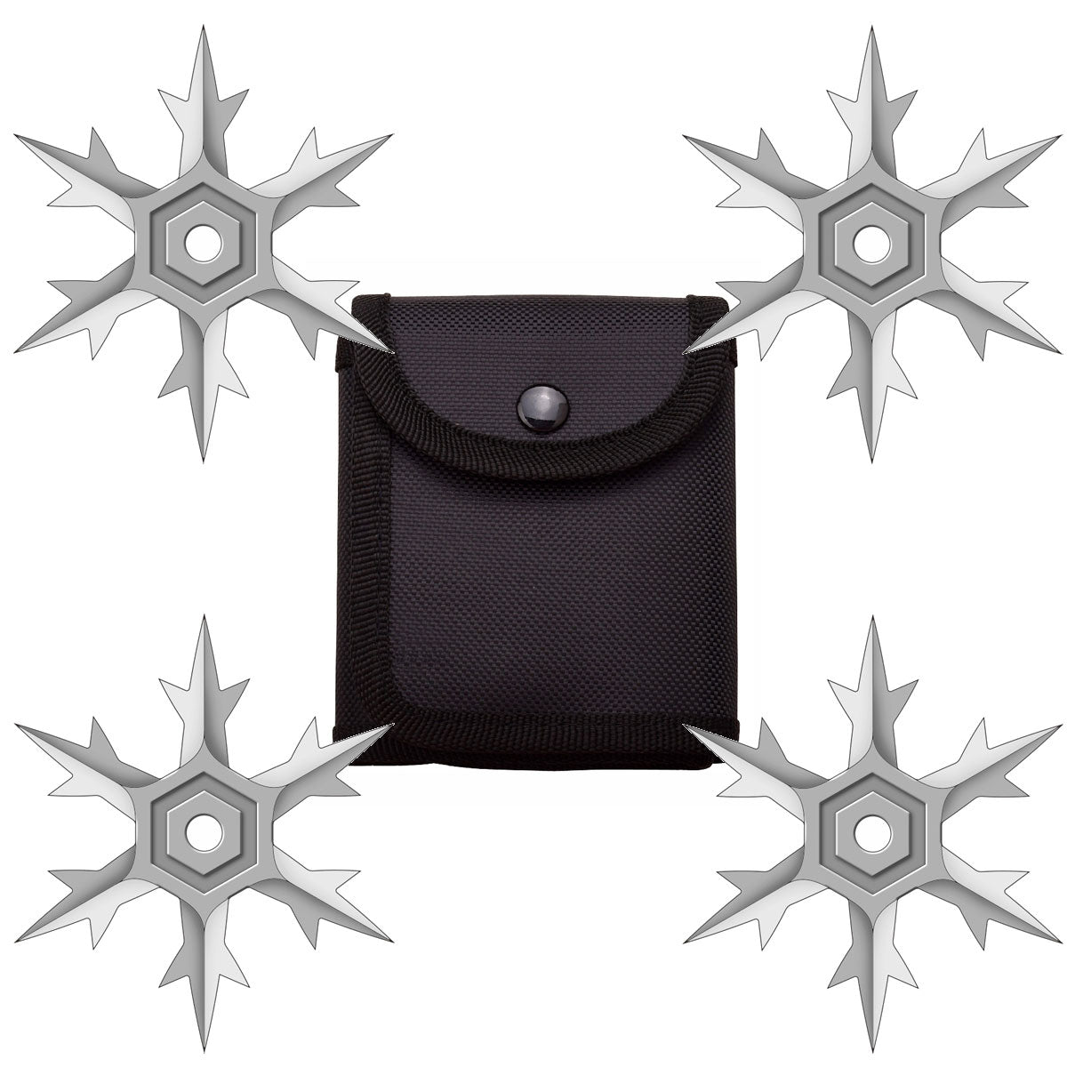 4 Pc Set Silver Finish Six Point Throwing Ninja Stars Snowflake Shurikens - Tophatter's Guns'N'Weapons Store Collectible Weapons - Tophatter Daily Deals