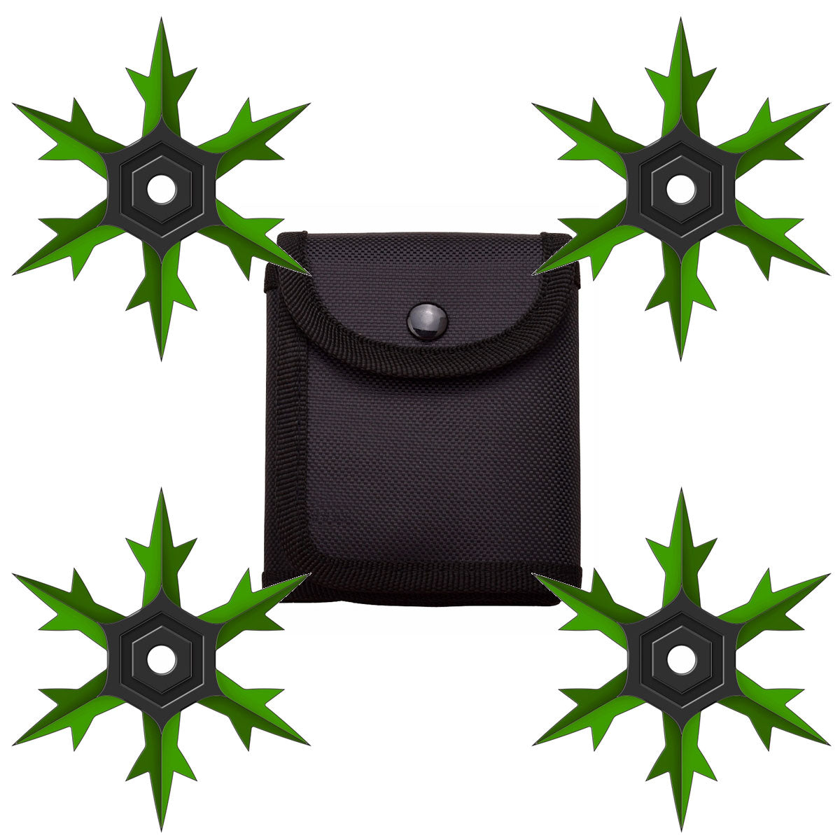 4 Pc Set Green and Black Finish Six Point Throwing Ninja Stars Snowflake Shurikens - TOPHATTER'S ARMORY DEALS Collectible Weapons - Tophatter Daily Deals