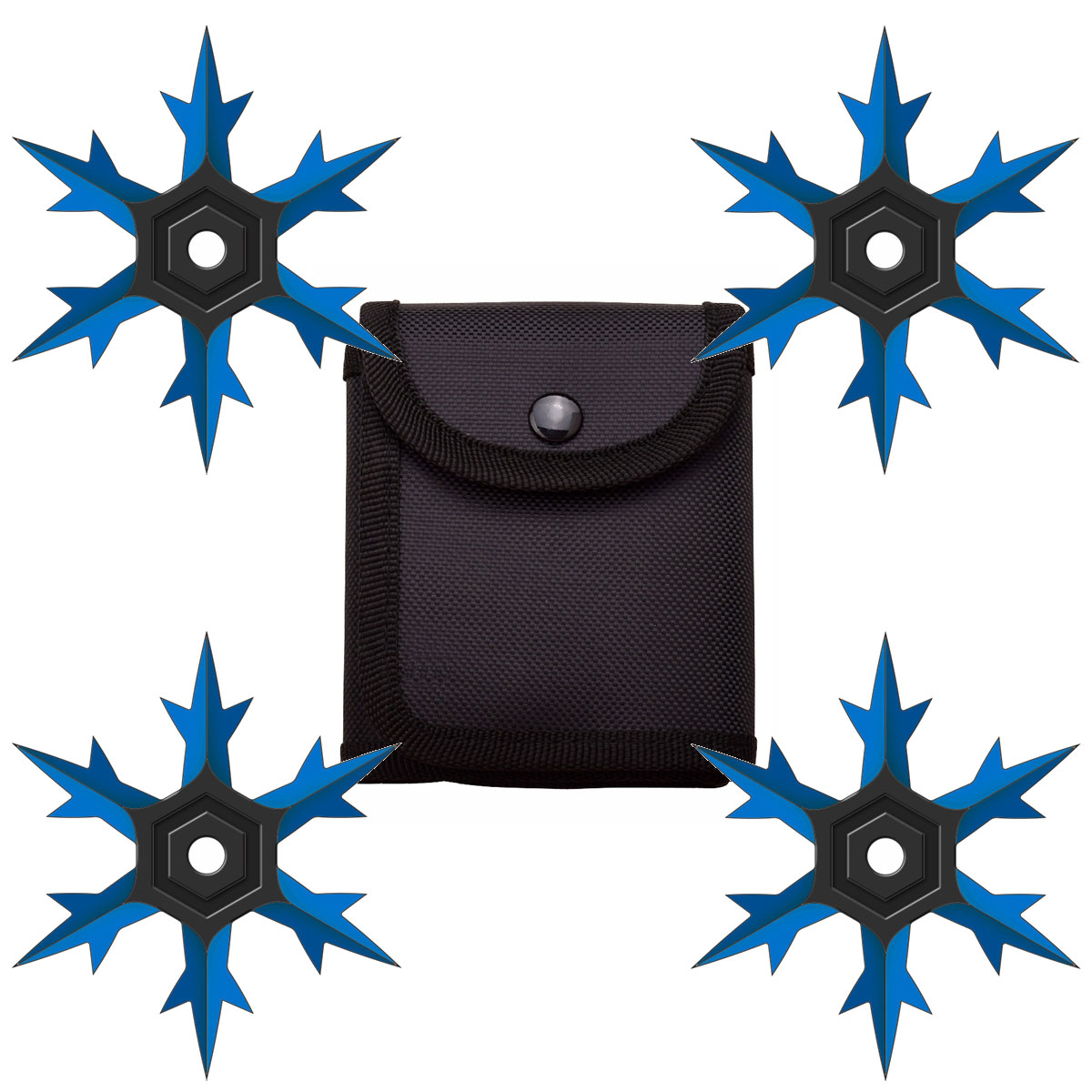 4 Pc Set Blue and Black Finish Six Point Throwing Ninja Stars Snowflake Shurikens - TOPHATTER'S ARMORY DEALS Collectible Weapons - Tophatter Daily Deals