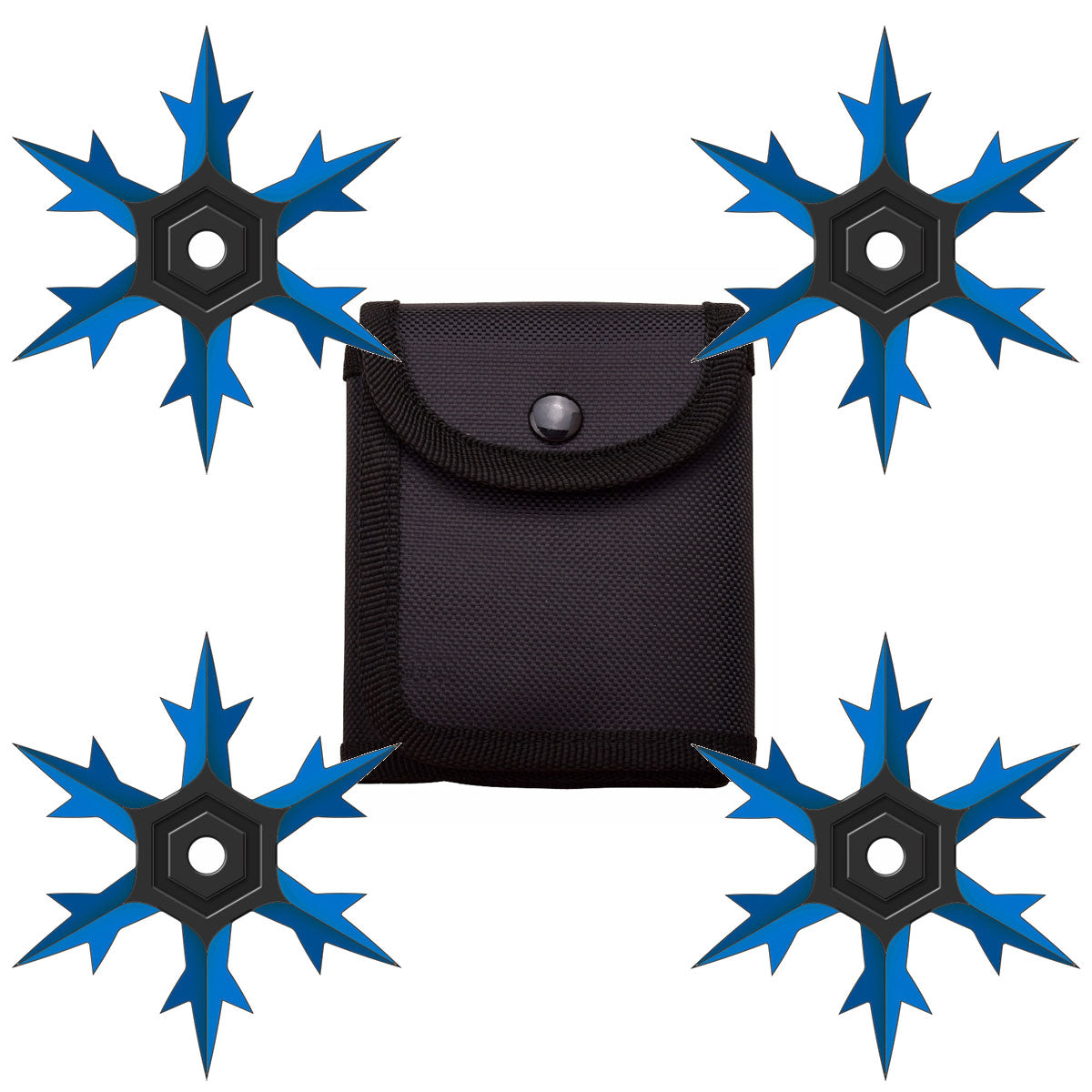 4 Pc Set Blue and Black Finish Six Point Throwing Ninja Stars Snowflake Shurikens - Tophatter's Inc. Weapons Store Online Collectible Weapons - Tophatter Daily Deals