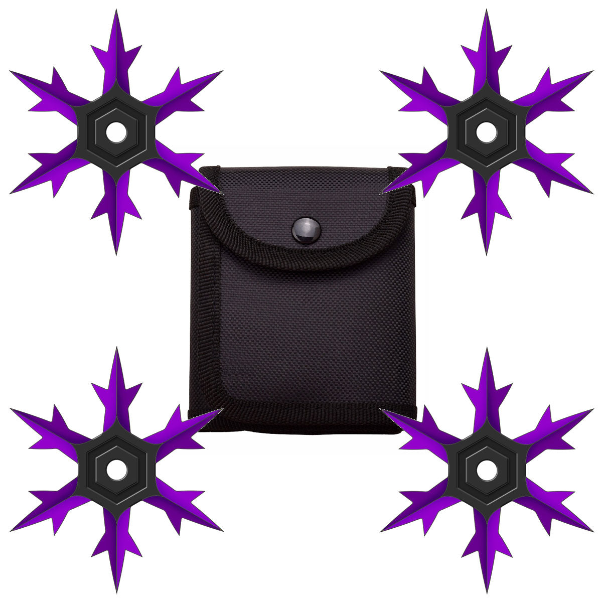 4 Pc Set Purple and Black Finish Six Point Throwing Ninja Stars Snowflake Shurikens - Tophatter's Guns'N'Weapons Store Collectible Weapons - Tophatter Daily Deals