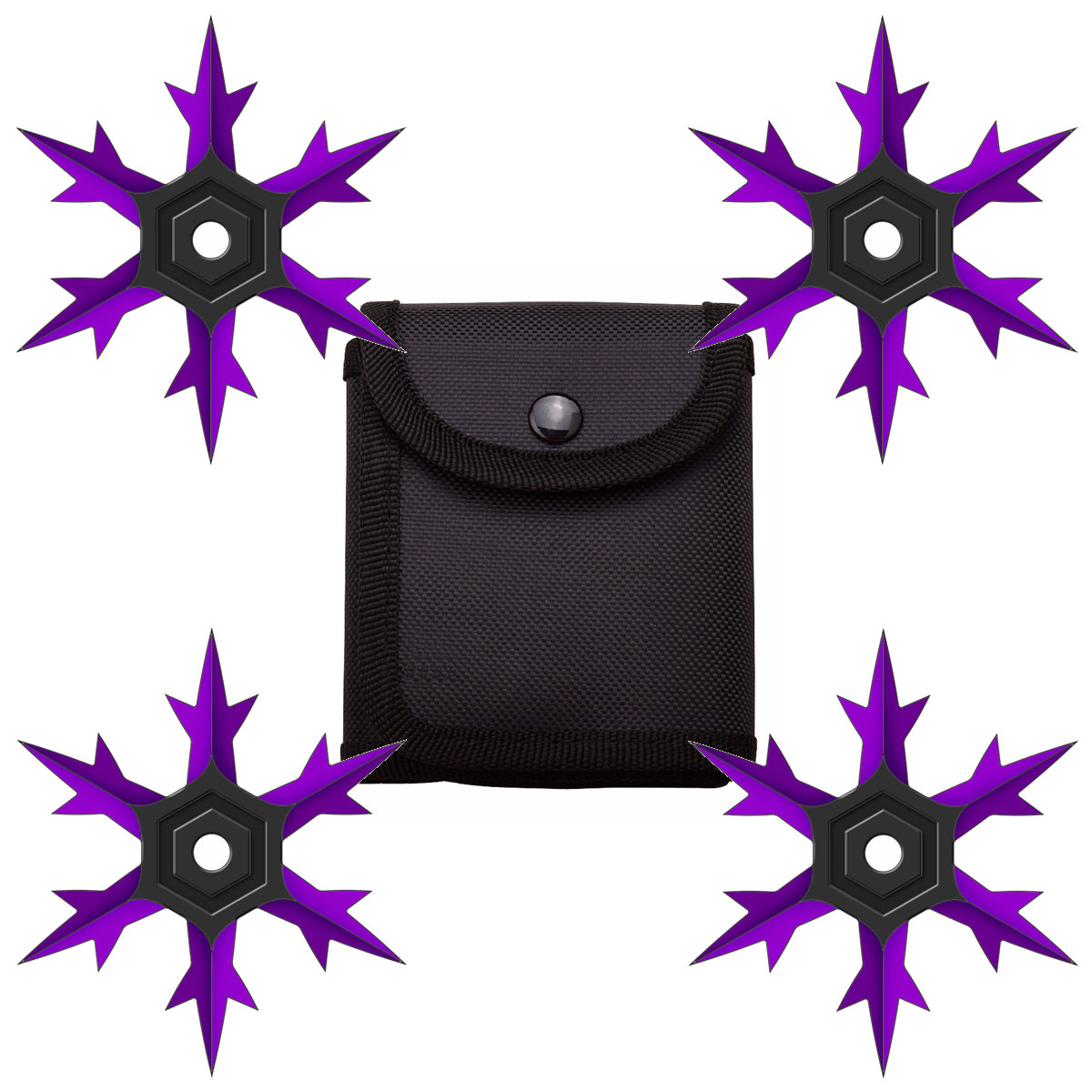 4 Pc Set Purple and Black Finish Six Point Throwing Ninja Stars Snowflake Shurikens - TOPHATTER'S ARMORY DEALS Collectible Weapons - Tophatter Daily Deals