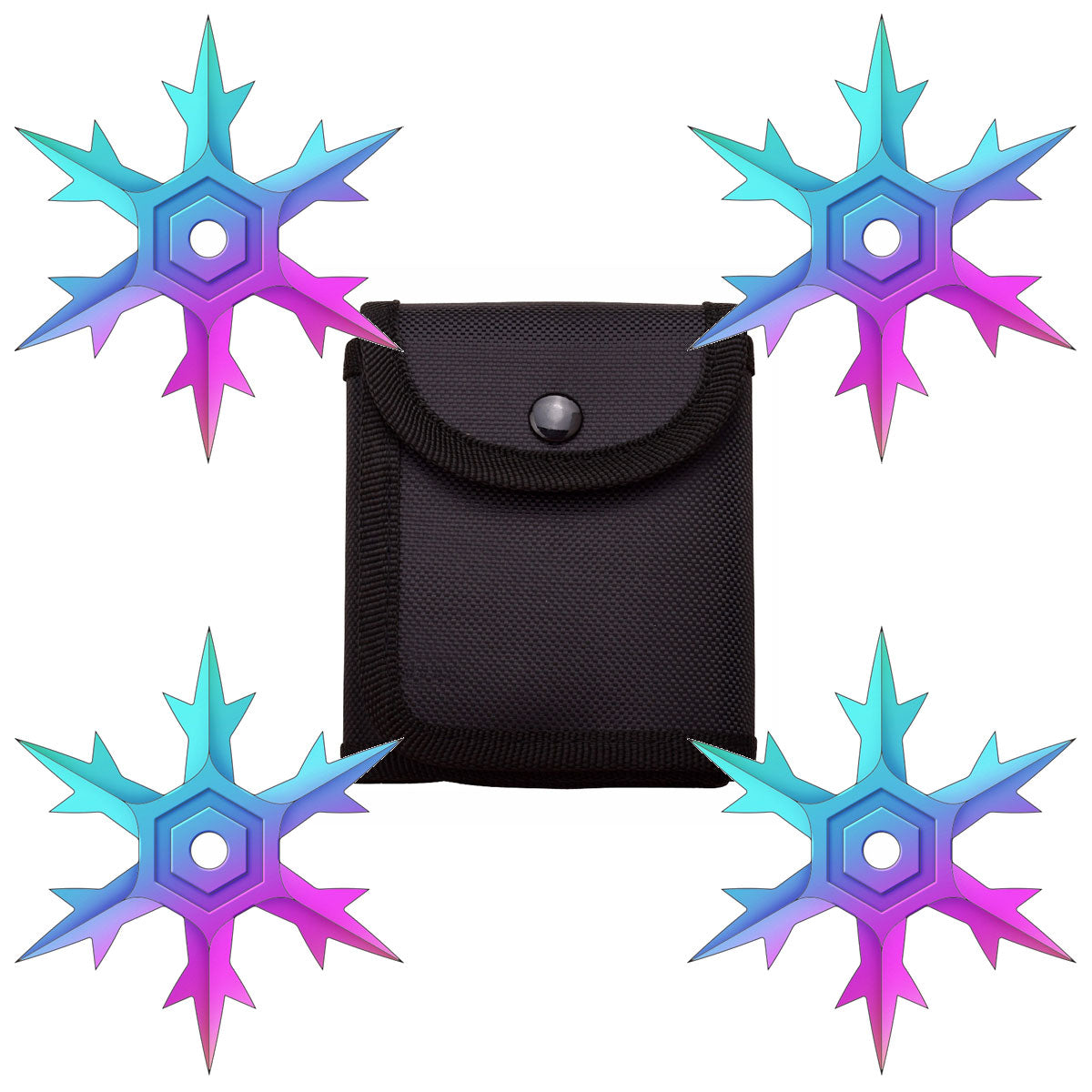 4 Pc Set Rainbow Finish Six Point Throwing Ninja Stars Snowflake Shurikens - Tophatter's Guns'N'Weapons Store Collectible Weapons - Tophatter Daily Deals