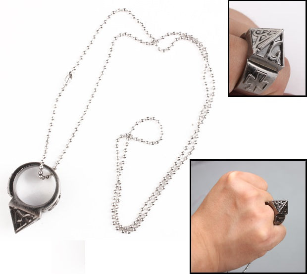 Self Defense Stainless Steel Ring With Necklace Emergency Rescue Tool Survival Collectible Weapons - Tophatter Daily Deals