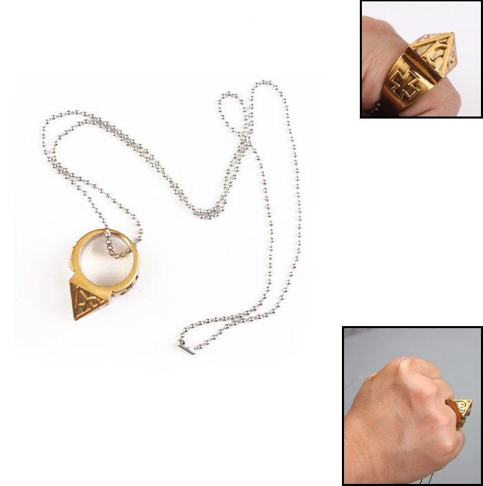 Self Defense Golden Steel Ring With Necklace Emergency Rescue Tool Survival - TOPHATTER'S ARMORY DEALS Collectible Weapons - Tophatter Daily Deals