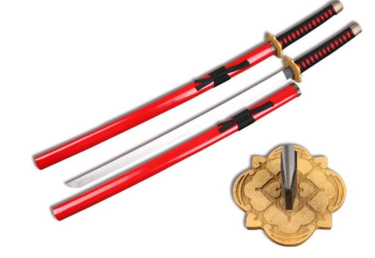 Red Wooden Samurai Katana Sword with Scabbard Cosplay Weapon Collectible Weapons - Tophatter Daily Deals