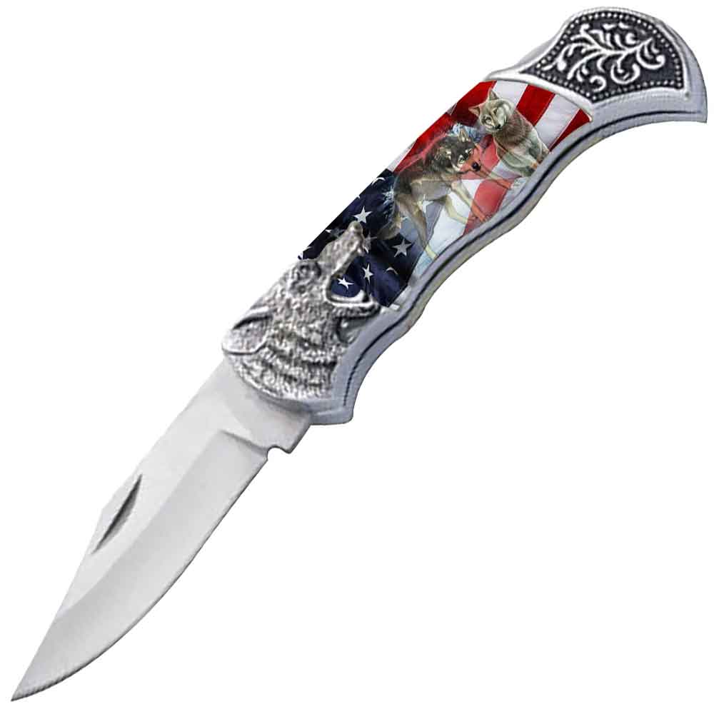 7.25" Wolf Bolster Handle Lockback Folding Pocket Knife in a Gift Box Style-15 - Tophatter's Guns'N'Weapons Store Collectible Weapons - Tophatter Daily Deals