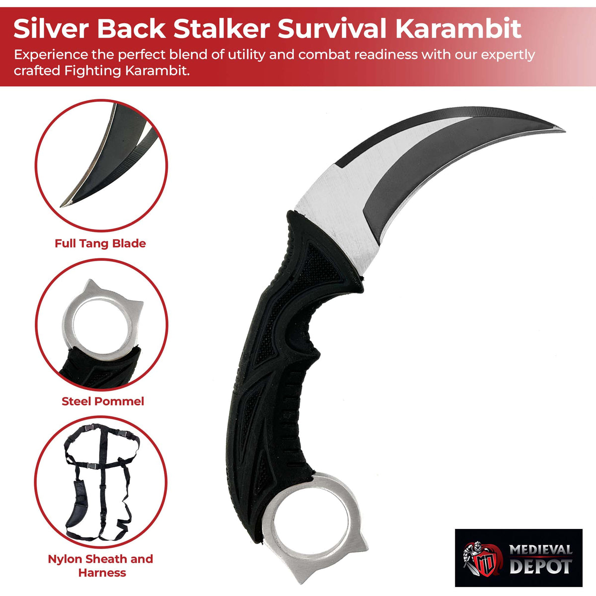 Silver Back Stalker Fixed Blade Survival Karambit knives - Tophatter Daily Deals