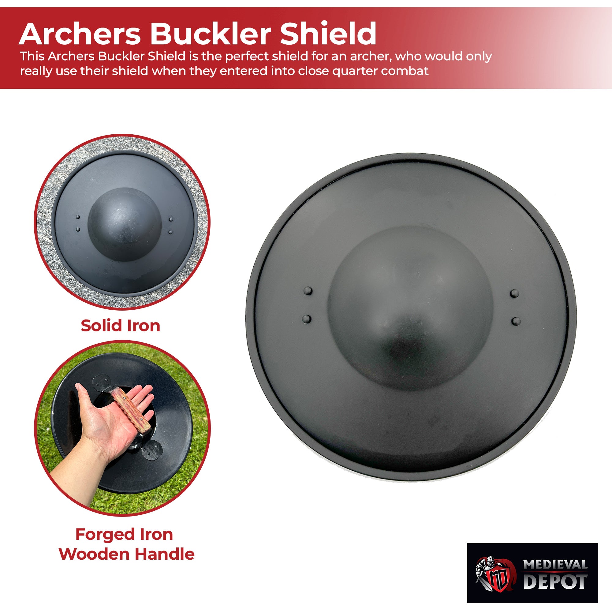Simple Blackened Medieval Archers Buckler Shield historical period - Tophatter Daily Deals