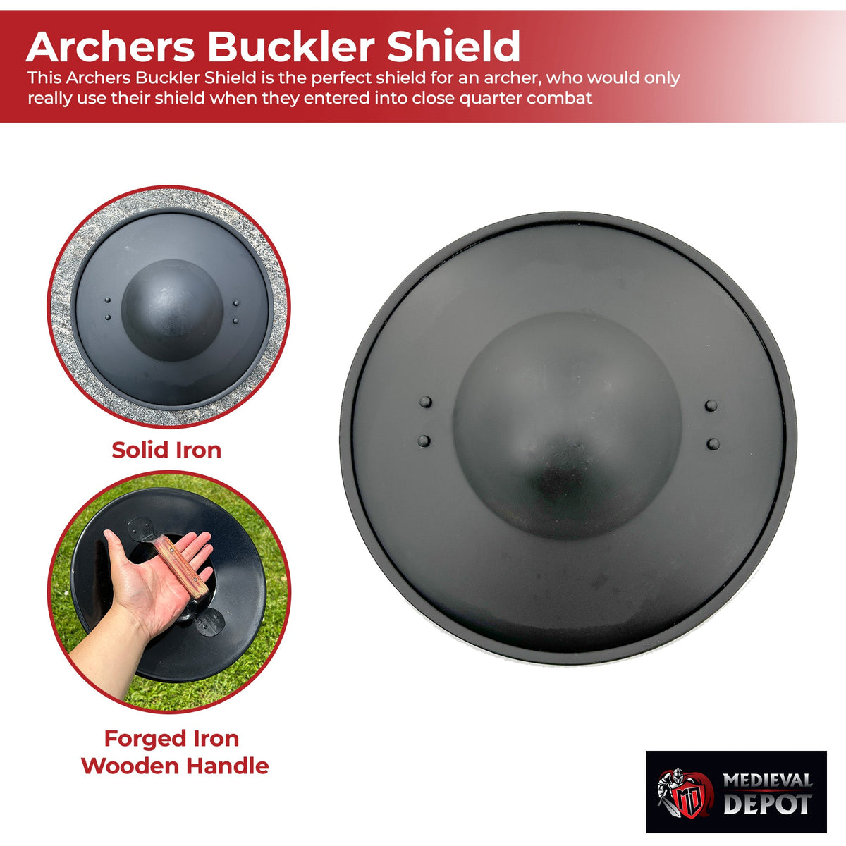 Simple Blackened Medieval Archers Buckler Shield historical period - Tophatter Daily Deals