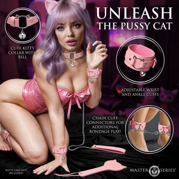 Kitty Bondage Set – Vegan Leather Adjustable Cuffs and Collar Bondage Set > Bondage Gear > Bondage Kits - Tophatter Daily Deals