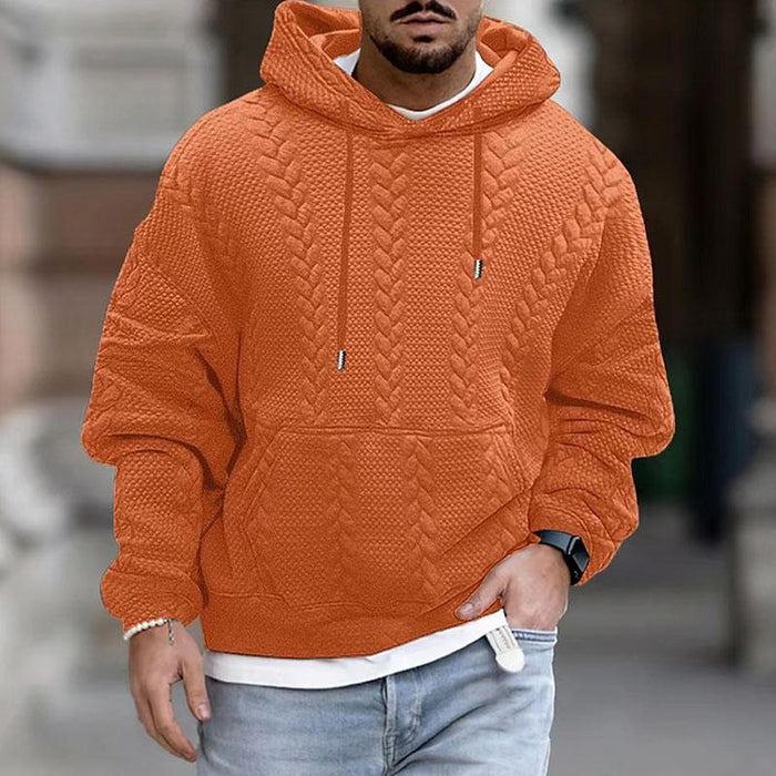 Warm Cozy Men’s Hooded Pullover - Cable Knit, Casual Wear Orange - Tophatter Daily Deals
