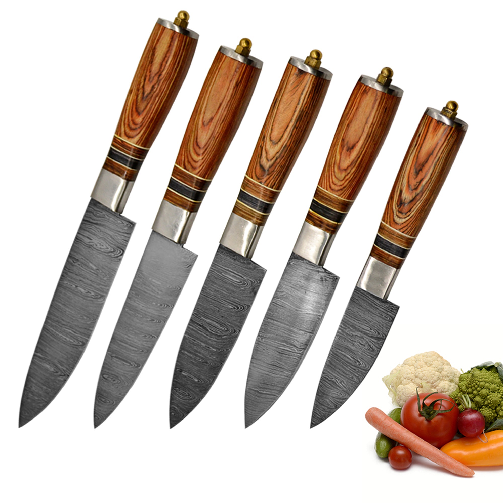 Hand Forged Damascus Steel Chef's Knife Set of 5 Kitchen Gift Knives - TOPHATTER'S ARMORY DEALS Collectible Weapons - Tophatter Daily Deals