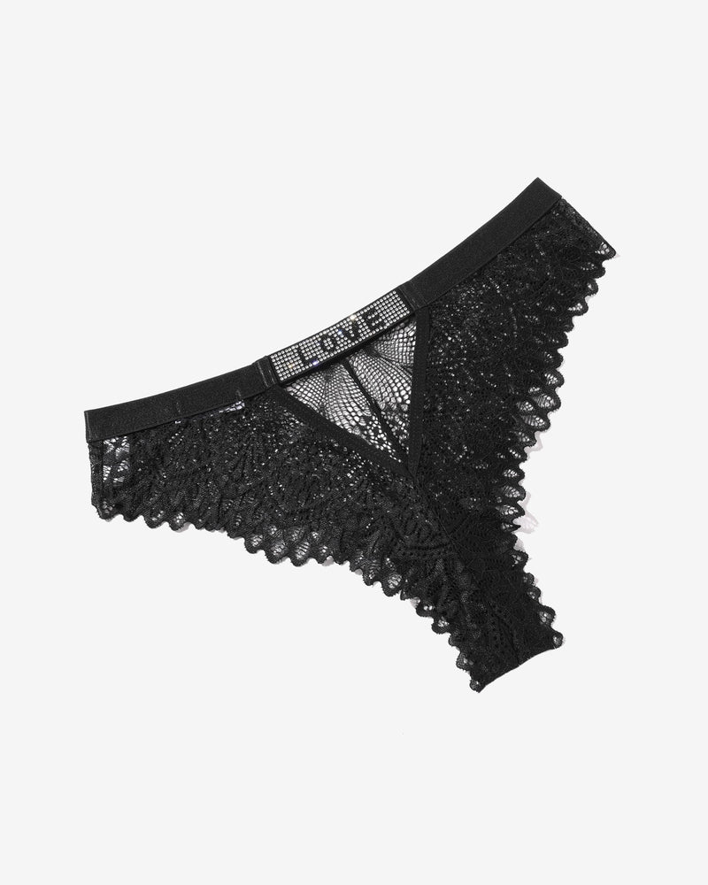 Lace Rhinestone Panty Black Lingeries-panties - Tophatter Daily Deals