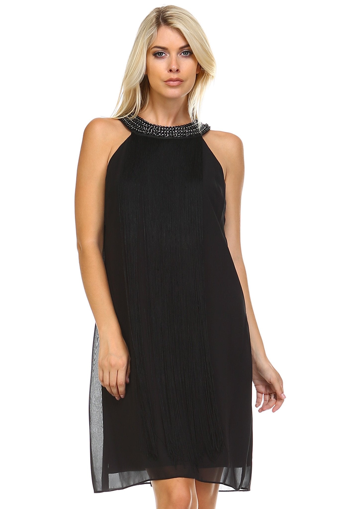 Women's Beaded Neckline Fringe Dress Dresses / Evening Gowns - Tophatter Daily Deals