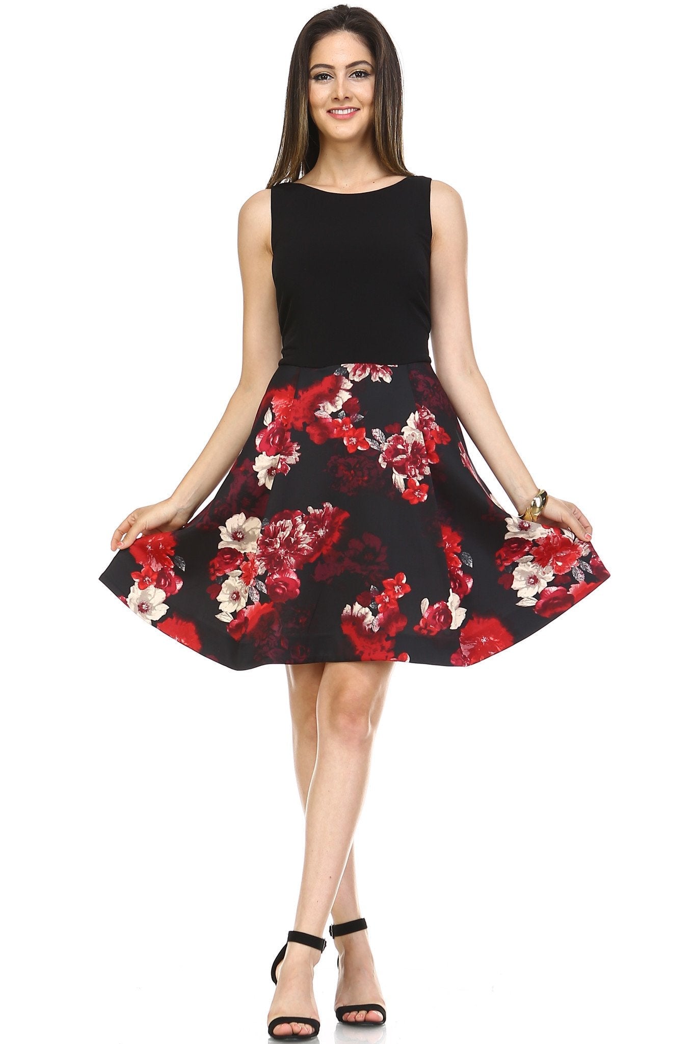Women's A-Line Floral Print Dress Black Red 4 Dresses / Evening Dresses - Tophatter Daily Deals