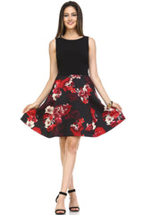 Women's A-Line Floral Print Dress Black Red 4 Dresses / Evening Dresses - Tophatter Daily Deals