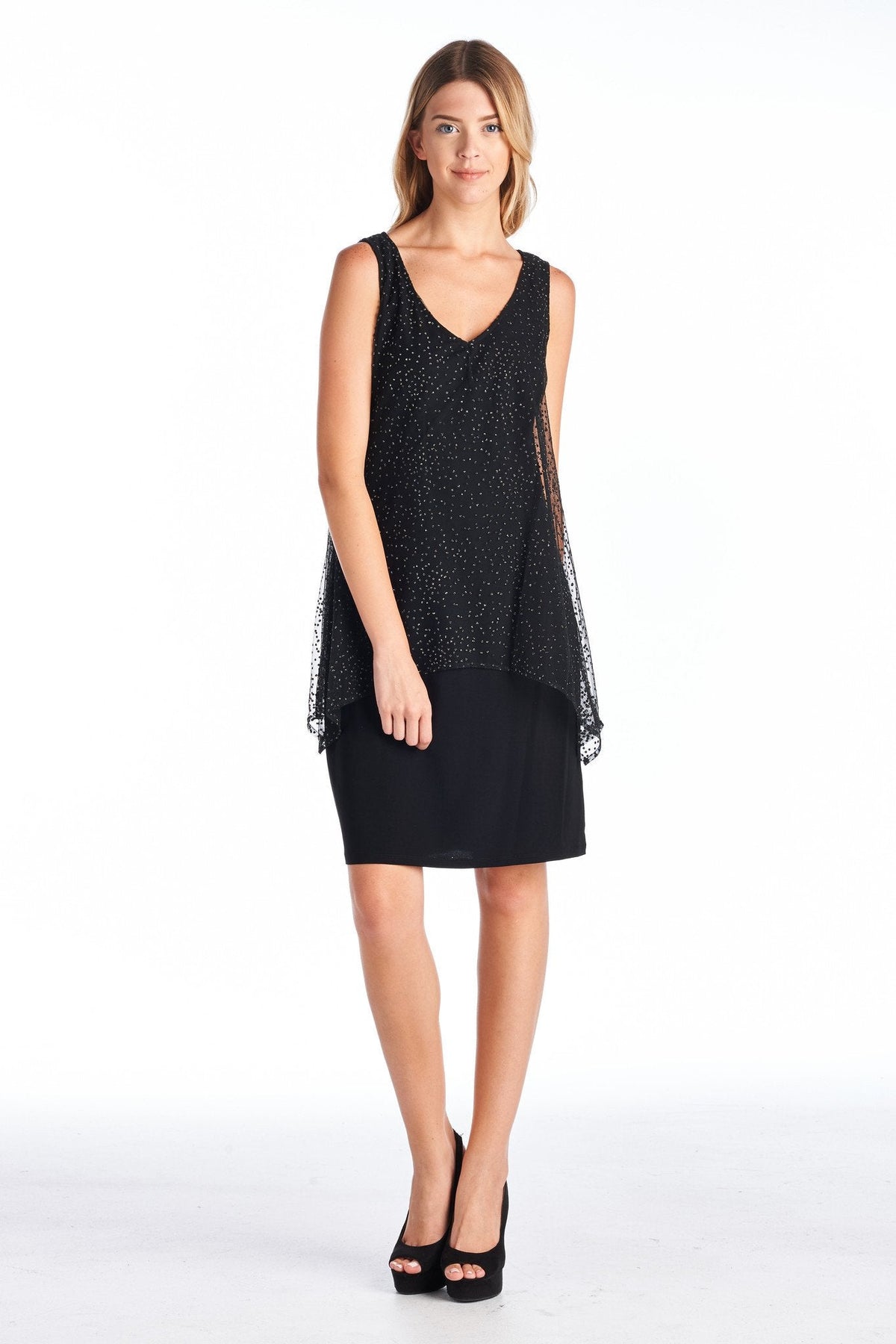 Women's Black/Gold Printed V-Neck Dress Dresses / Evening Dresses - Tophatter Daily Deals