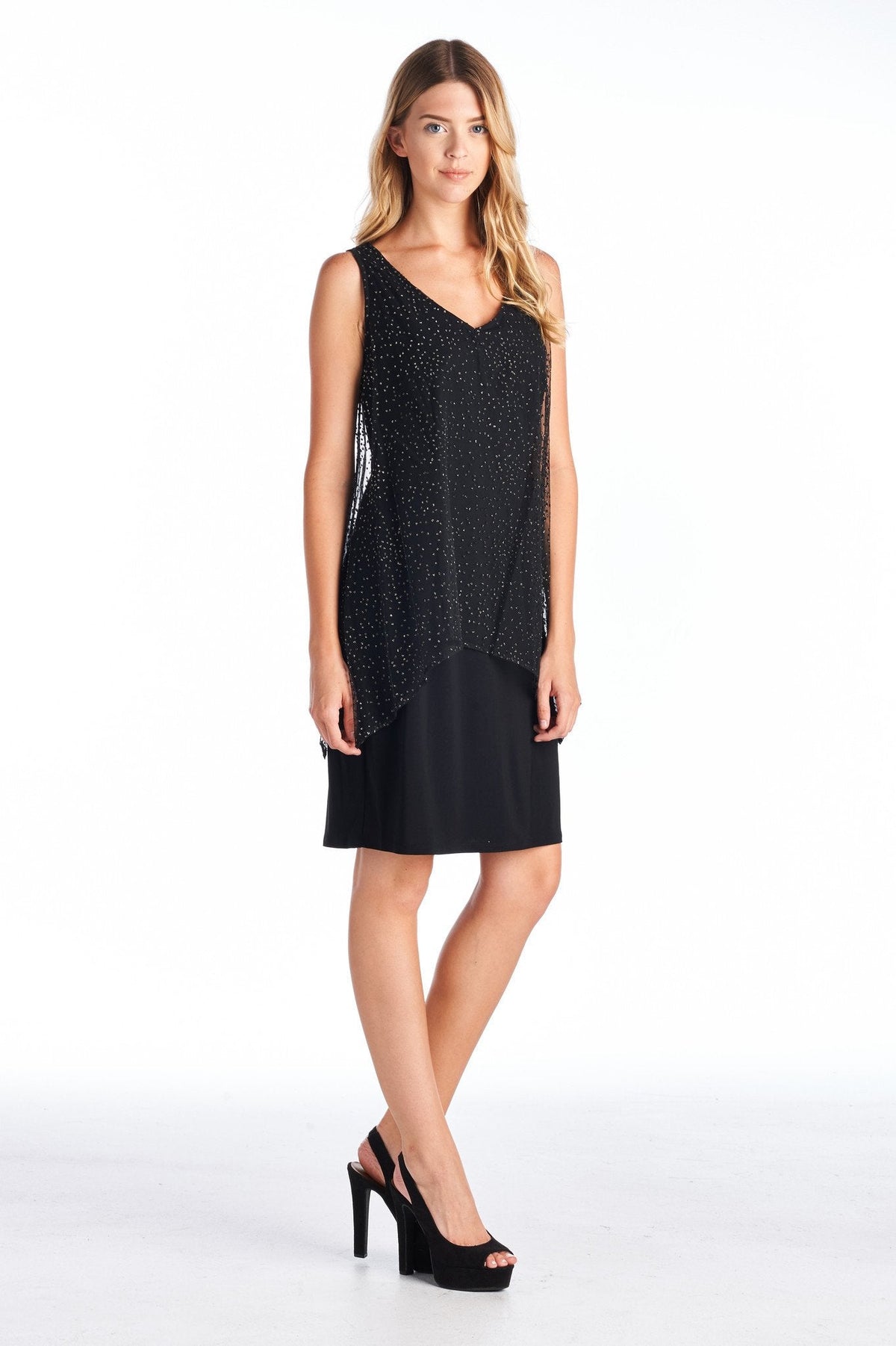Women's Black/Gold Printed V-Neck Dress Black 95 Dresses / Evening Dresses - Tophatter Daily Deals