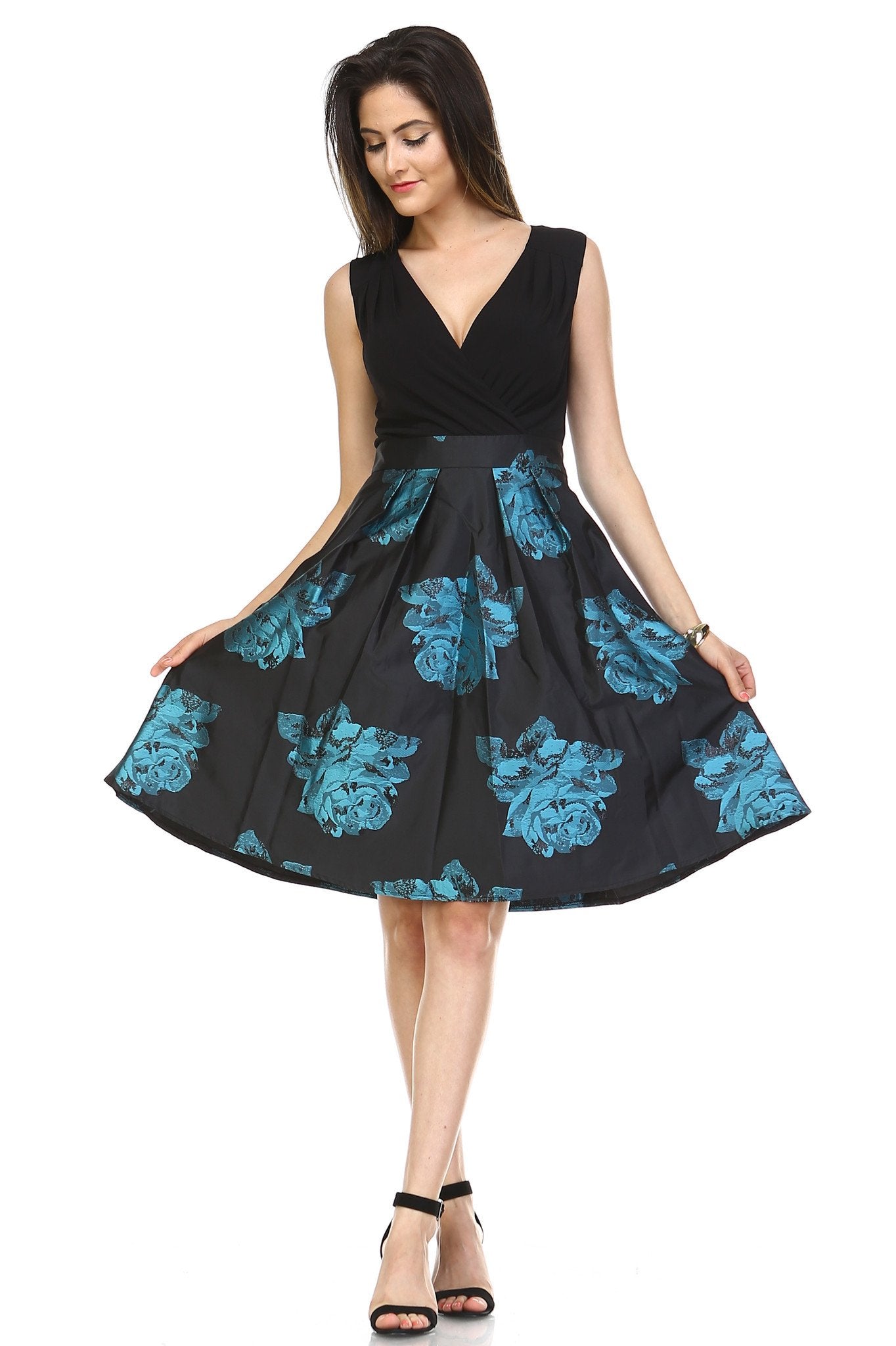 Women's A-Line V-Neck Floral Dress Black Teal Dresses / Evening Dresses - Tophatter Daily Deals