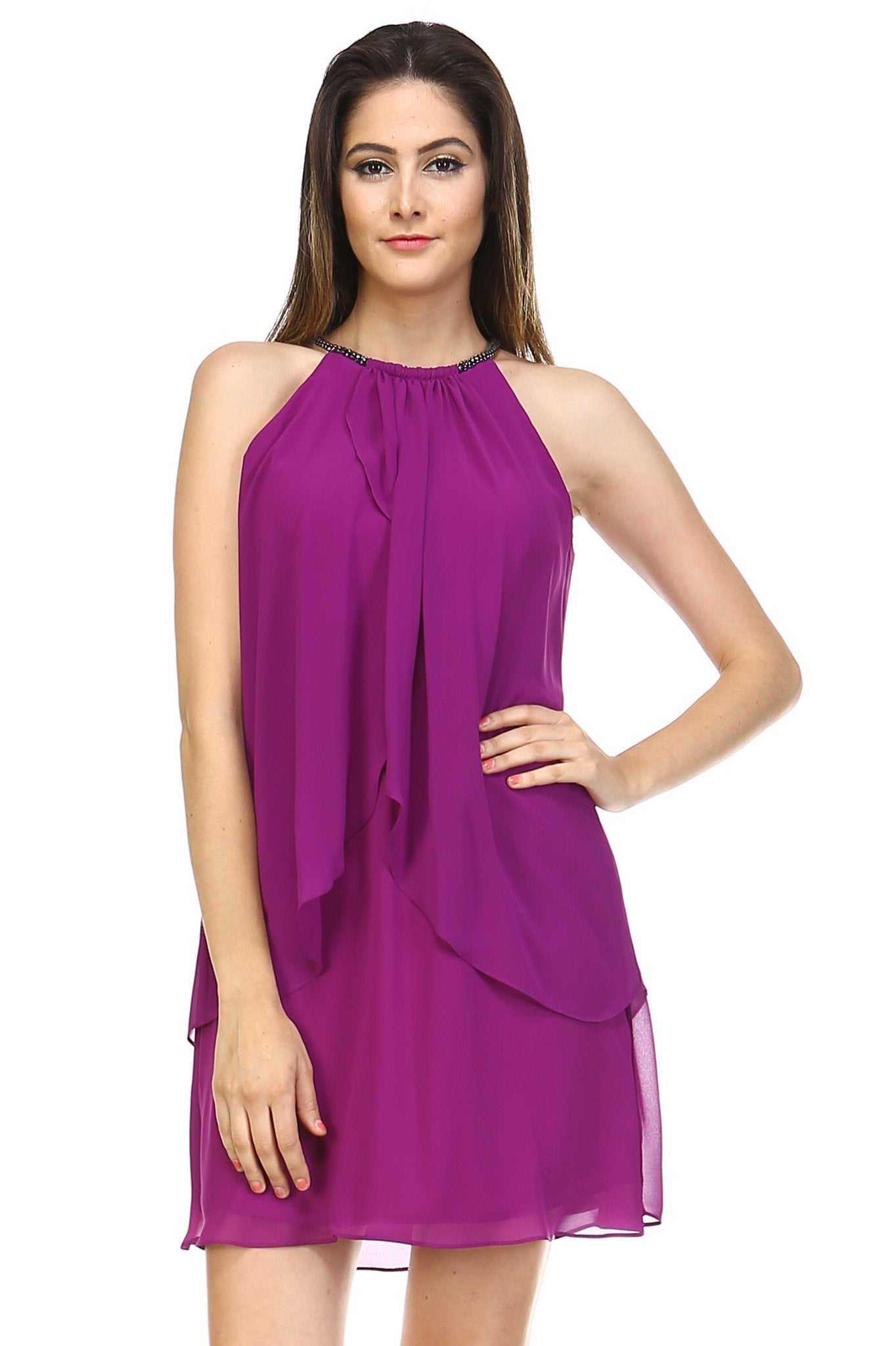 Women's Beaded Neckline Chiffon Dress Dresses / Evening Dresses - Tophatter Daily Deals