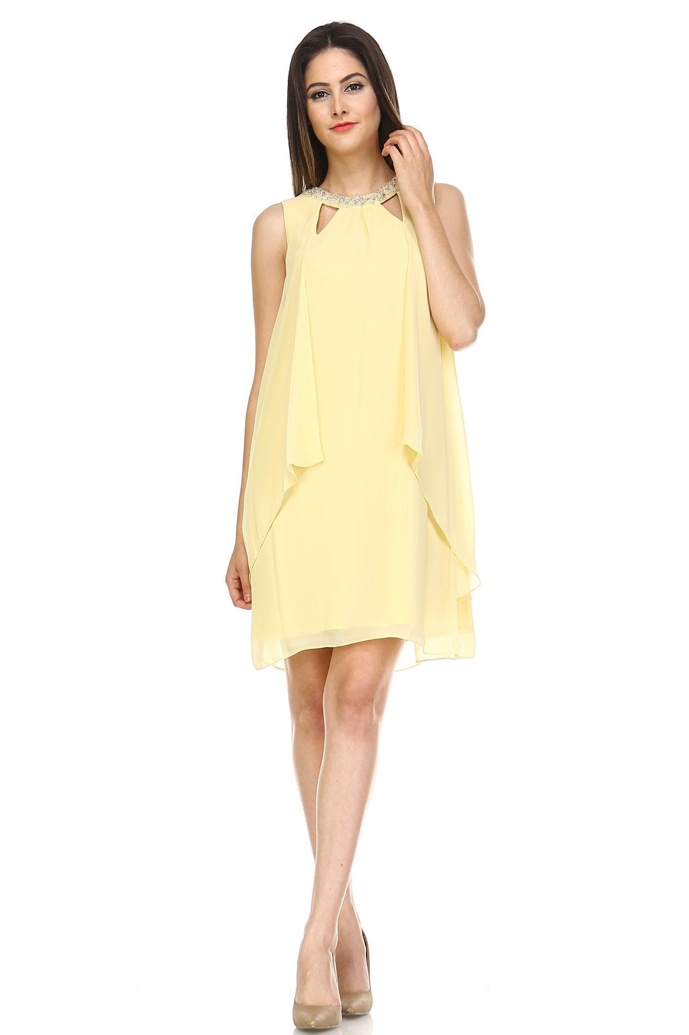 Women's Beaded Neckline Chiffon Dress Banana Dresses / Evening Dresses - Tophatter Daily Deals