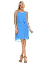 Women's Beaded Neckline Chiffon Dress Lagoon Dresses / Evening Gowns - Tophatter Daily Deals