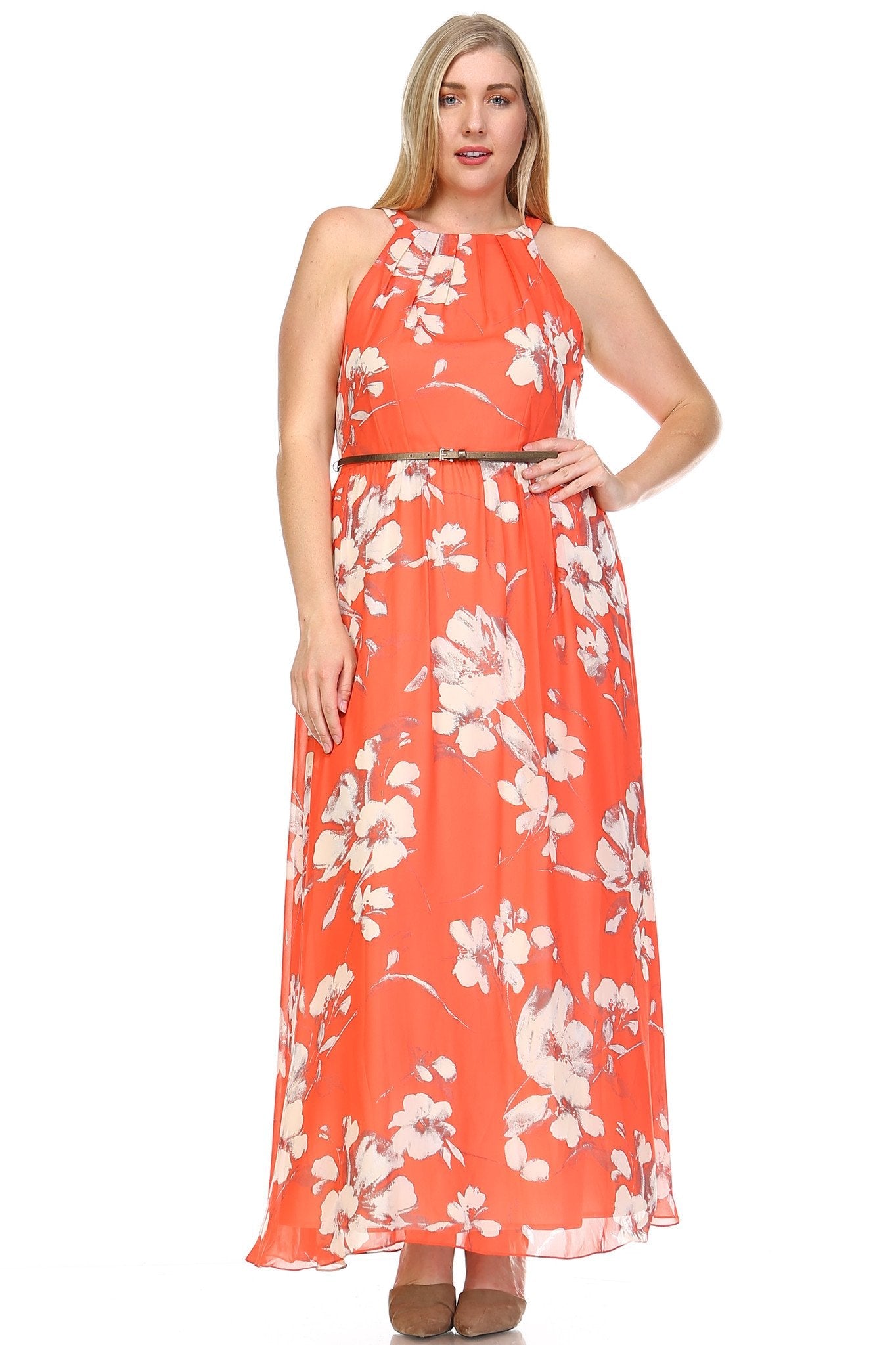 Women's Belted Floral Maxi Dress Dresses / Evening Dresses - Tophatter Daily Deals