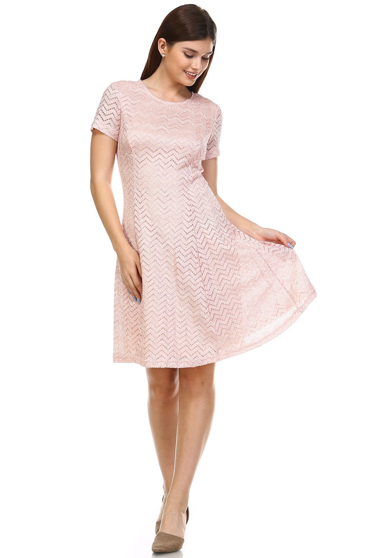Women's Textured Knit A-Line Dress Peach 3 Dresses / Evening Dresses - Tophatter Daily Deals