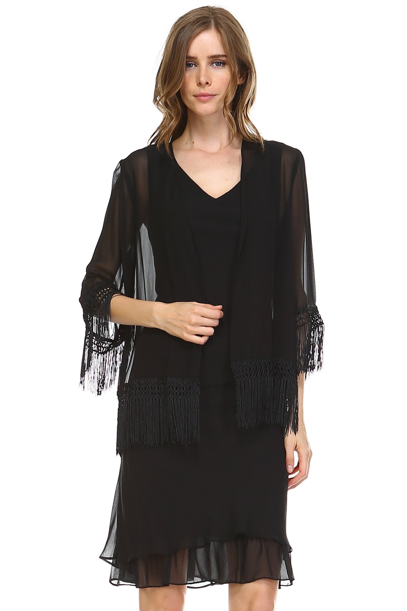 Women's Chiffon Dress with Sheer Fringe Chiffon Cardigan Dresses / Evening Gowns - Tophatter Daily Deals