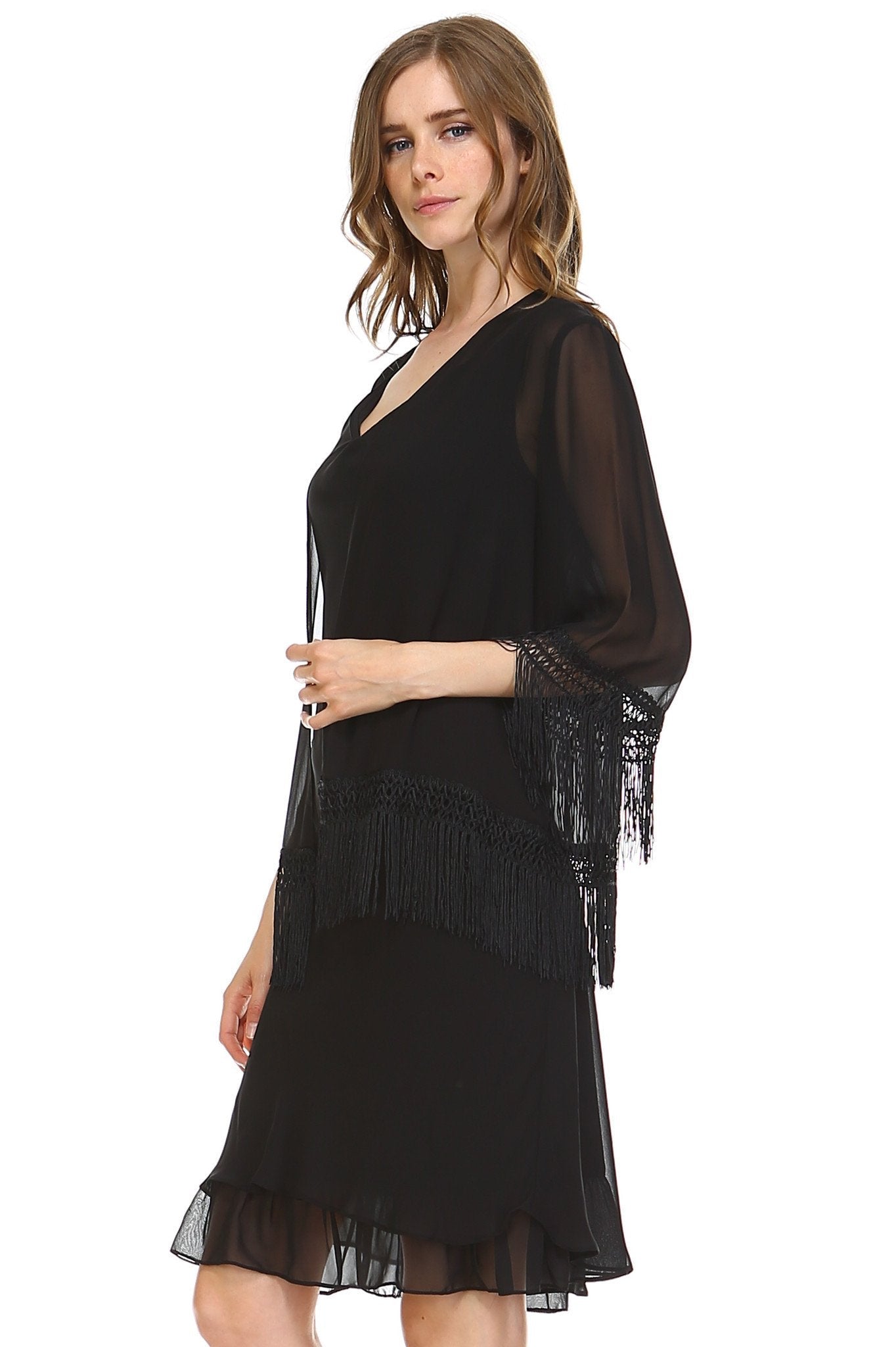 Women's Chiffon Dress with Sheer Fringe Chiffon Cardigan Dresses / Evening Gowns - Tophatter Daily Deals