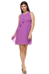Women's Petite Beaded Neckline Chiffon Dress Bright Orchid Dresses / Evening Dresses - Tophatter Daily Deals