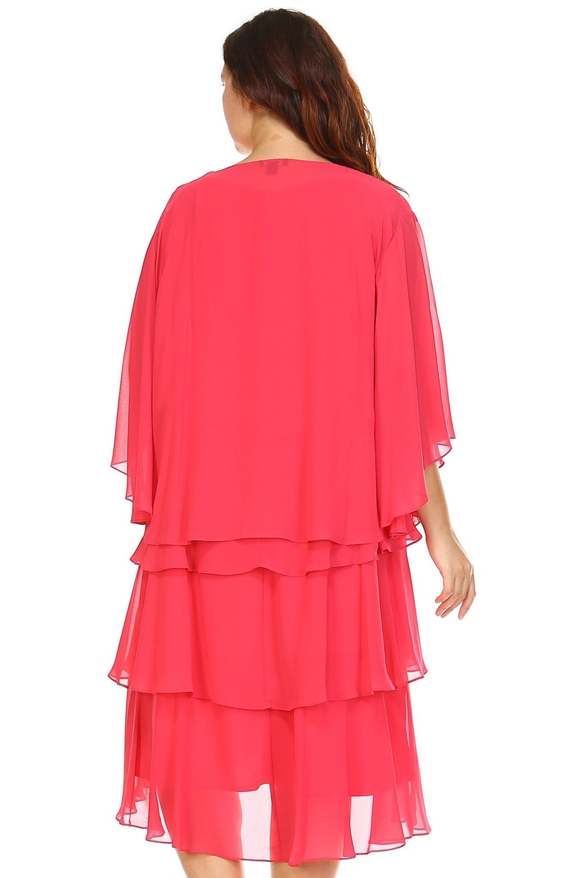 Women's Plus Size Gem Stone Neckline Dress with Chiffon Cardigan Plus Size / Evening Dresses - Tophatter Daily Deals