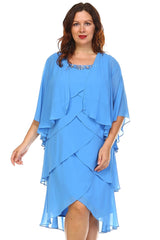 Women's Plus Size Gem Stone Neckline Dress with Chiffon Cardigan Plus Size / Evening Dresses - Tophatter Daily Deals