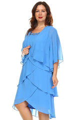 Women's Plus Size Gem Stone Neckline Dress with Chiffon Cardigan Plus Size / Evening Dresses - Tophatter Daily Deals