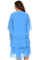 Women's Plus Size Gem Stone Neckline Dress with Chiffon Cardigan Plus Size / Evening Dresses - Tophatter Daily Deals
