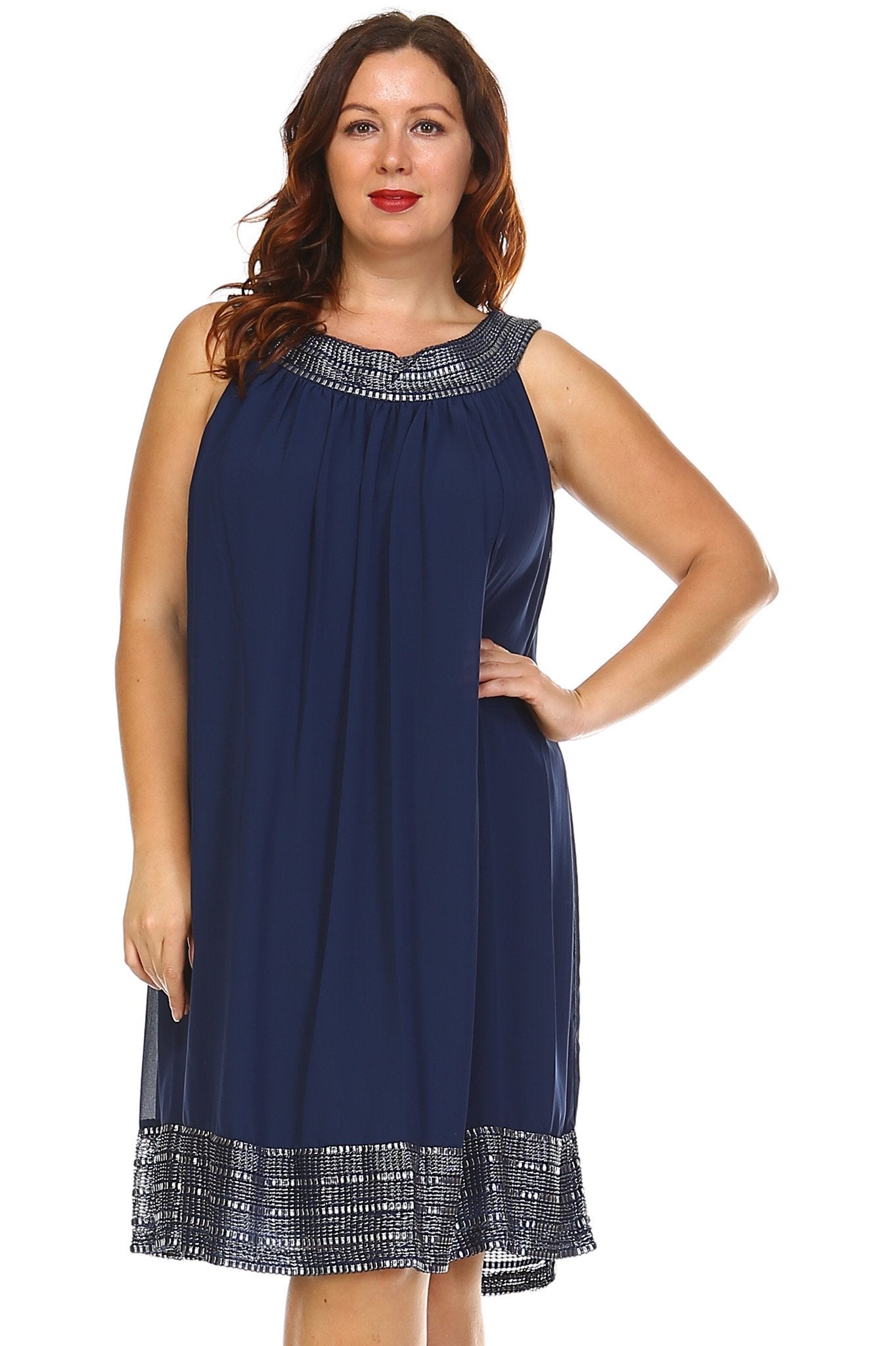 Women's Plus Size Silver Embroidered Neckline Chiffon Dress Plus Size / Evening Dresses - Tophatter Daily Deals