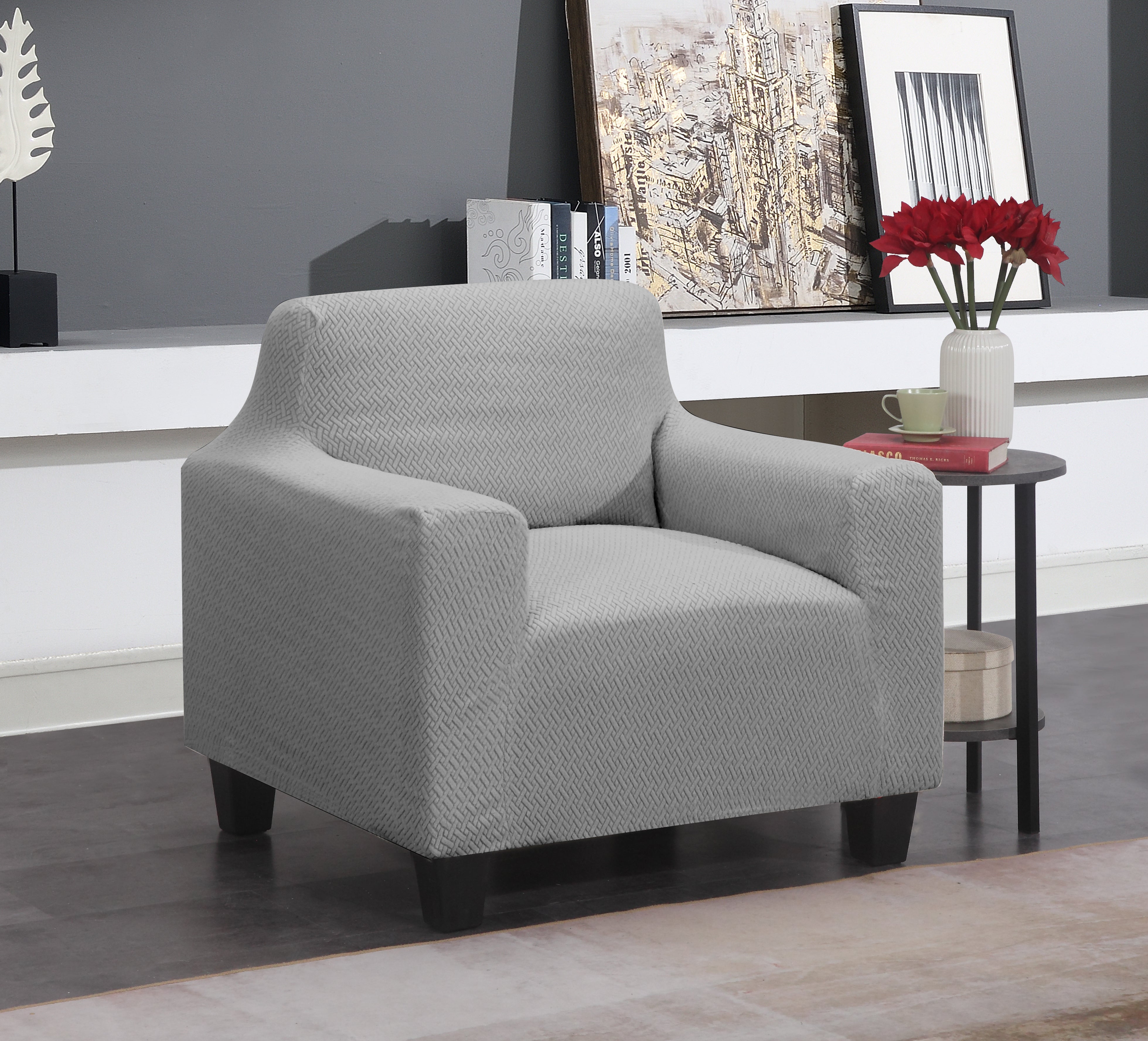 J&V Textiles Super Stretch Couch Slip Cover - Sofa, Love Seat and Chair Sizes Gray Chair Slip Covers - Tophatter Daily Deals