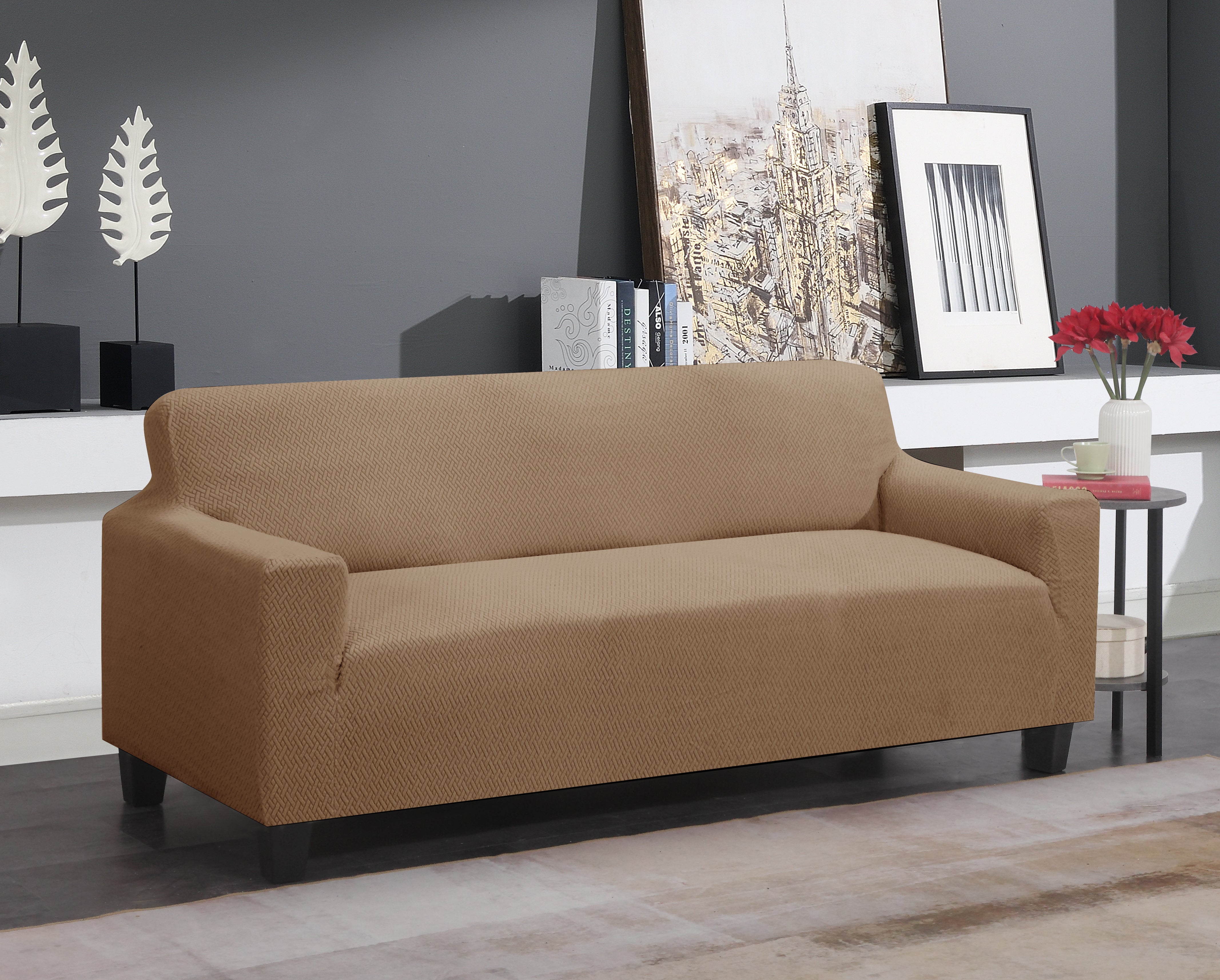 J&V Textiles Super Stretch Couch Slip Cover - Sofa, Love Seat and Chair Sizes Brown Sofa Slip Covers - Tophatter Daily Deals