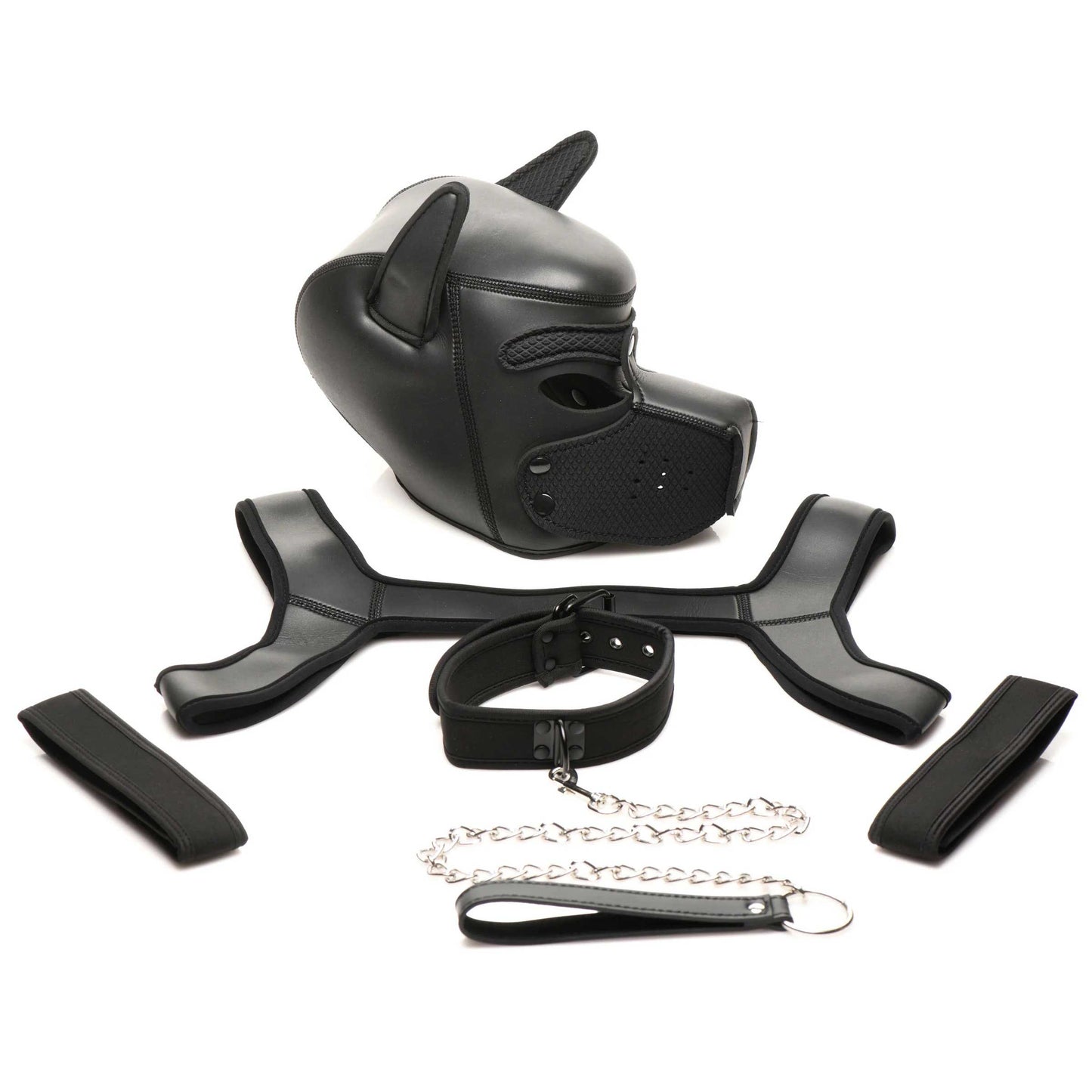 Master Series Full Pup Arsenal Set Black Neoprene Puppy Hood Chest Harness Collar Leash and Arm Bands > Sex Toys > Animal Play - Tophatter Daily Deals