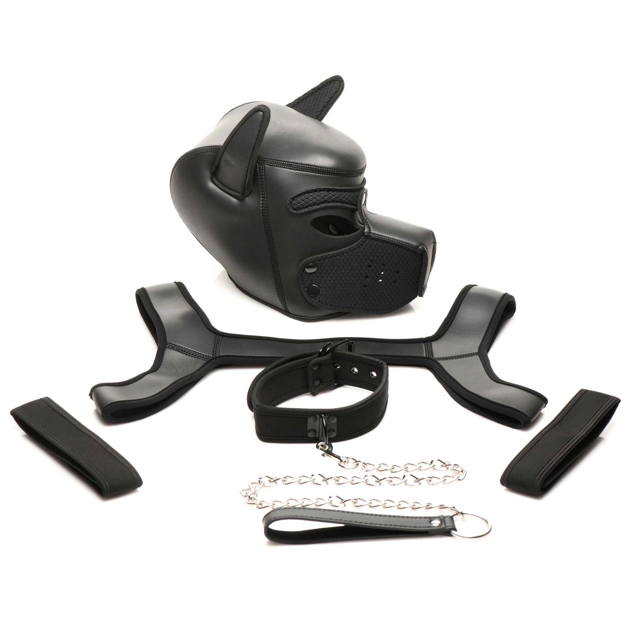 Master Series Full Pup Arsenal Set Black Neoprene Puppy Hood Chest Harness Collar Leash and Arm Bands > Sex Toys > Animal Play - Tophatter Daily Deals