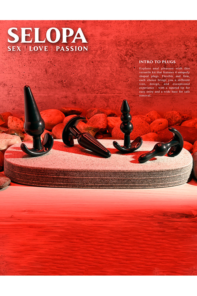 Selopa - Intro To Plugs - 4pc Anal Plug Set - Black Sex Toy - Tophatter Daily Deals